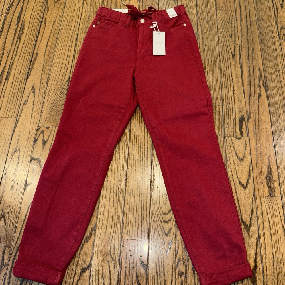 Judy Blue Jogger Pants Size 3/36 High Rise Scarlet Red Dye Drawstring Waist New